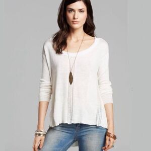 Free People Lace Road Top Womens Medium M Ivory Long Sleeve High Low Linen Blend